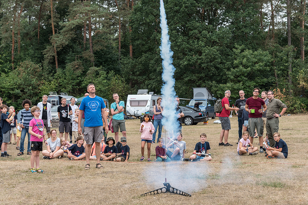 Launching of miniature rockets on the grounds